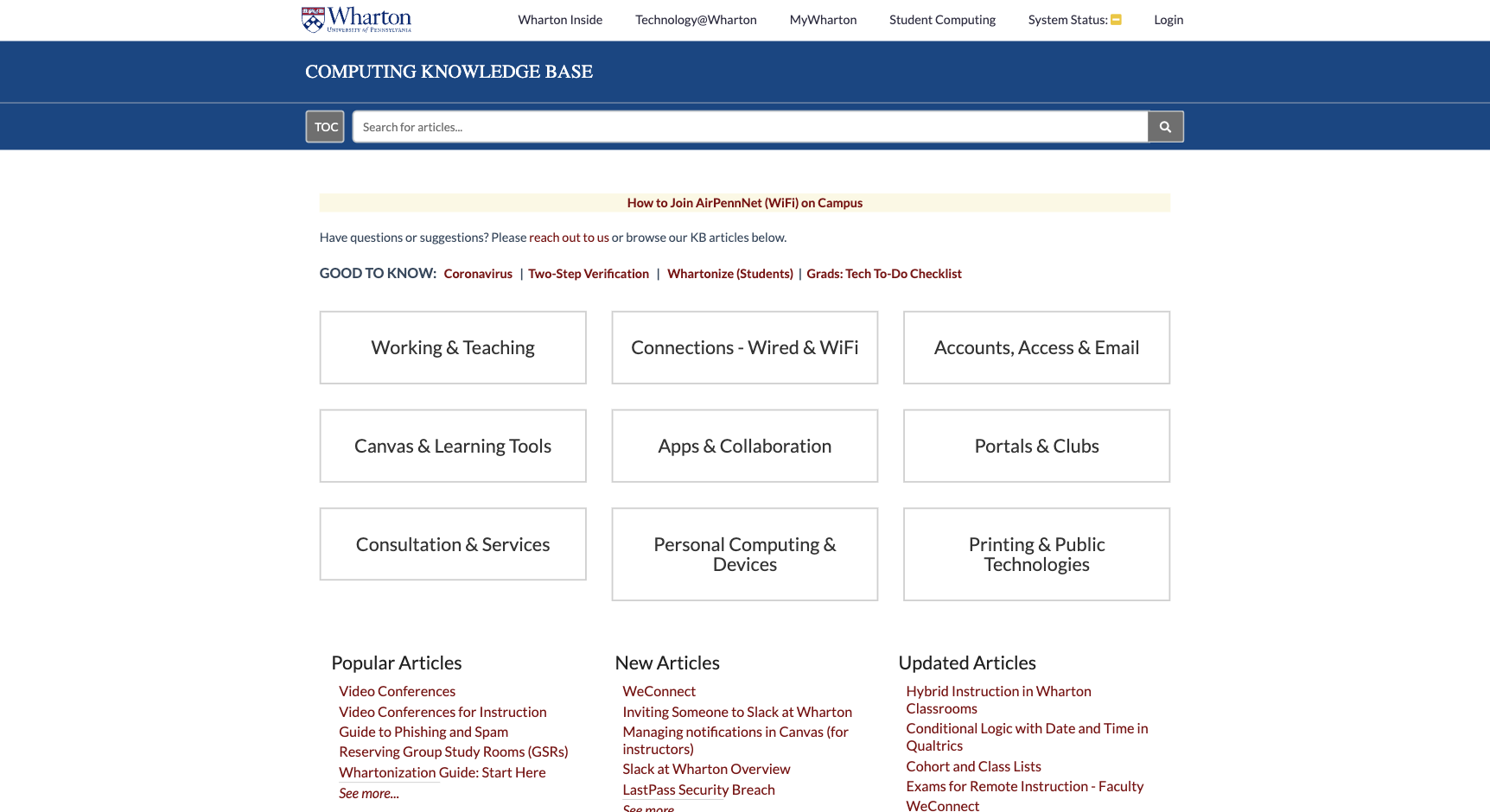 Wharton Computing Knowledge Base Homepage