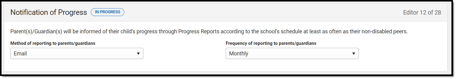 Screenshot of the Notification of Progress editor.