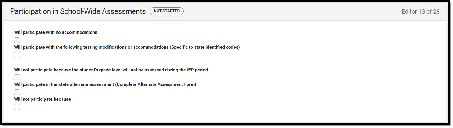 Screenshot of the School-Wide Assessments editor.