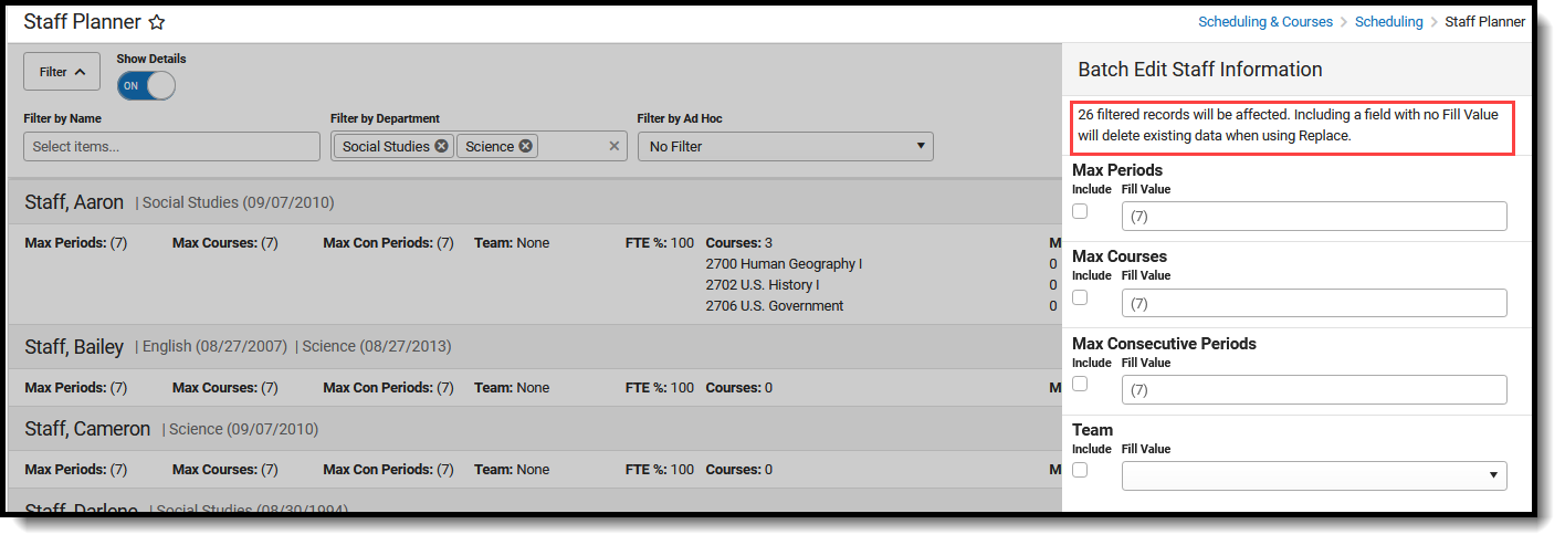 Screenshot of the notification of the filter options applied to the batch edit functions. 