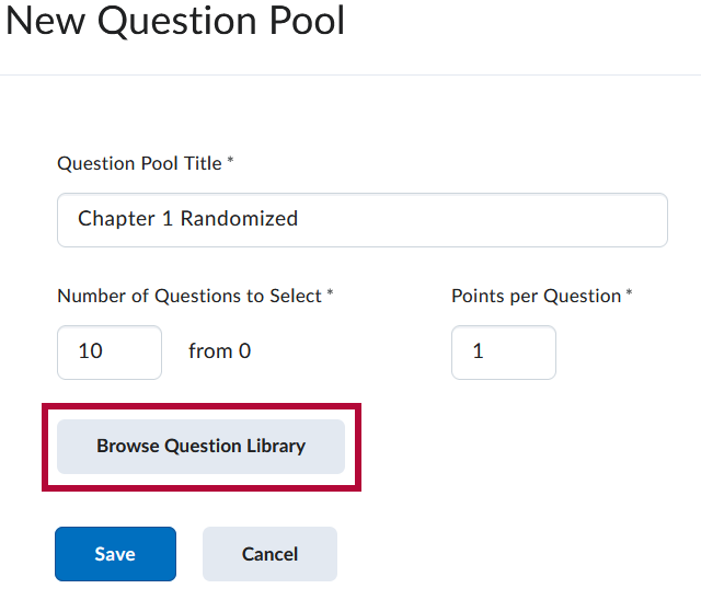 Identifies the Browse Question Library button.
