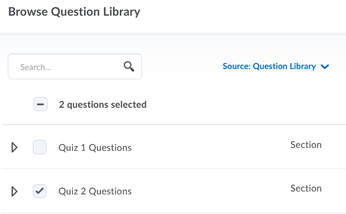 Shows a selected question library.