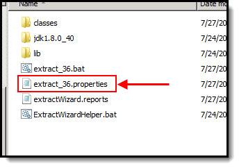 Screenshot of an extract properties file.