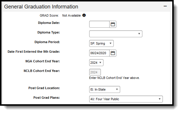 Screenshot of the General Graduation Information section. 