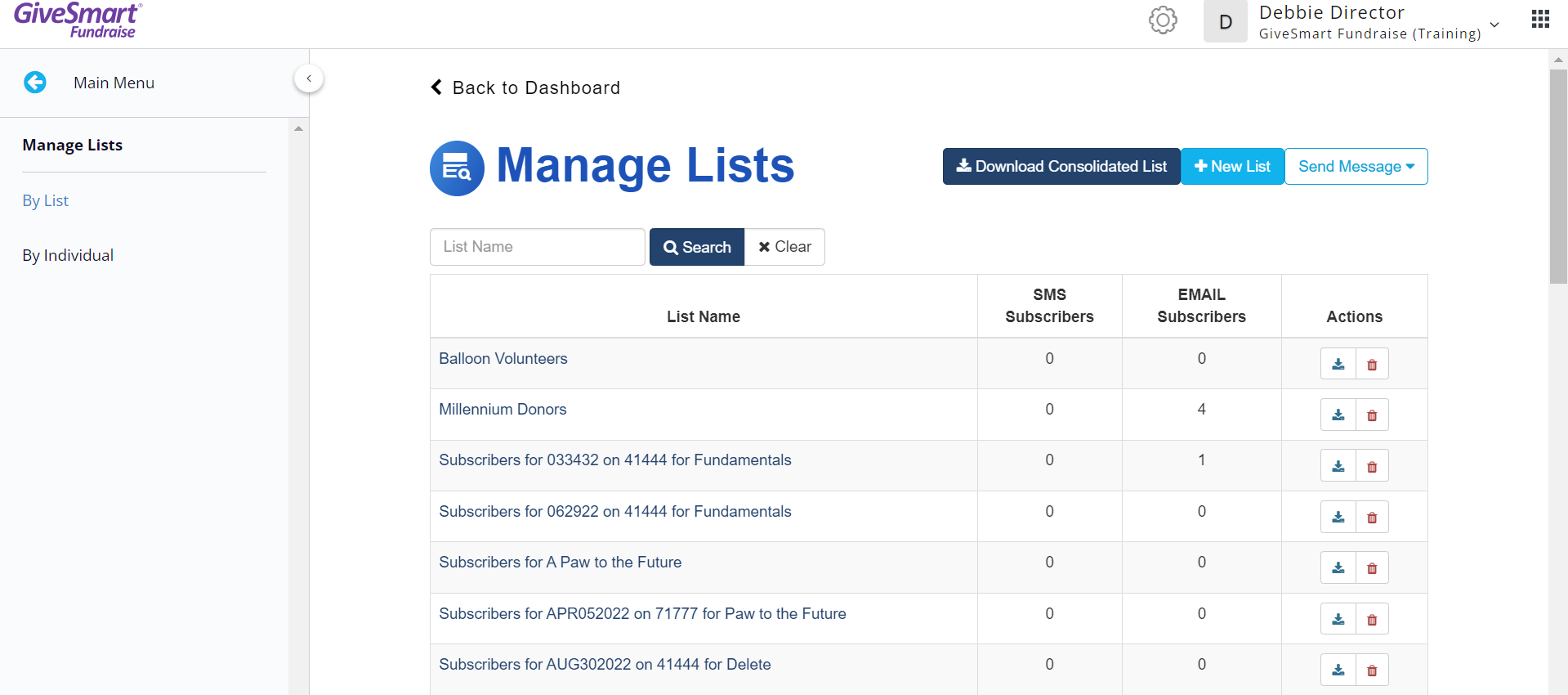 Manage Lists - Lists
