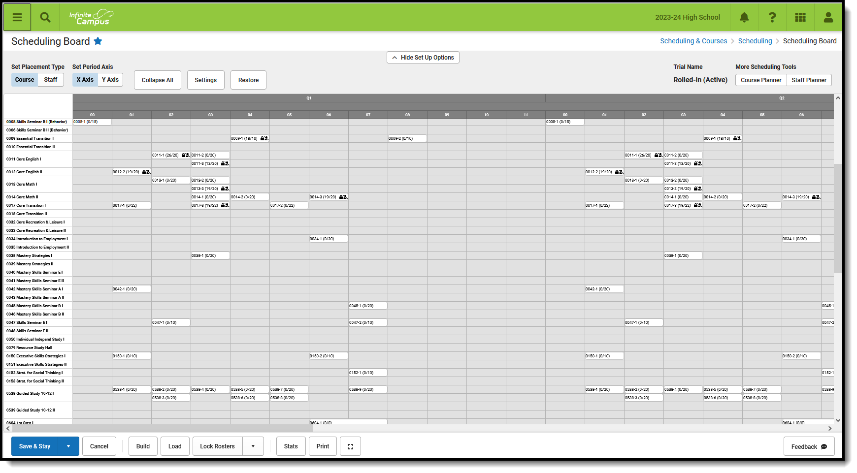 Screenshot of Scheduling Board in Scheduling and Courses, Scheduling, Scheduling Board
