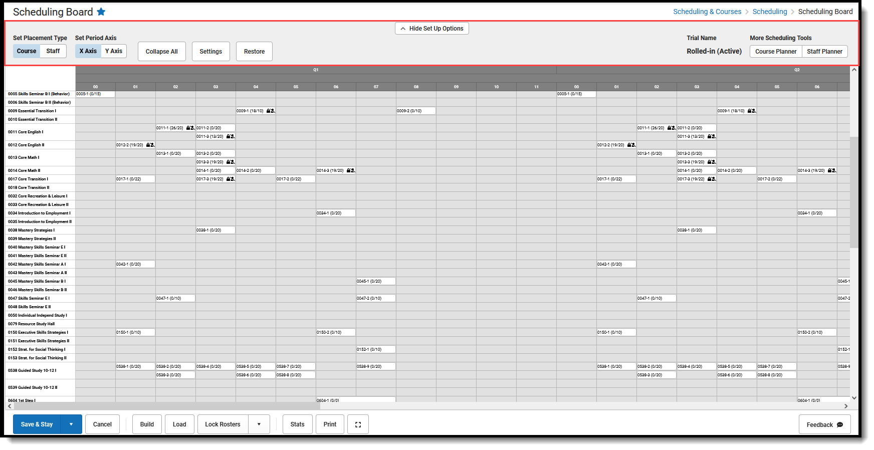 Screenshot of the available settings for the Scheduling Board.