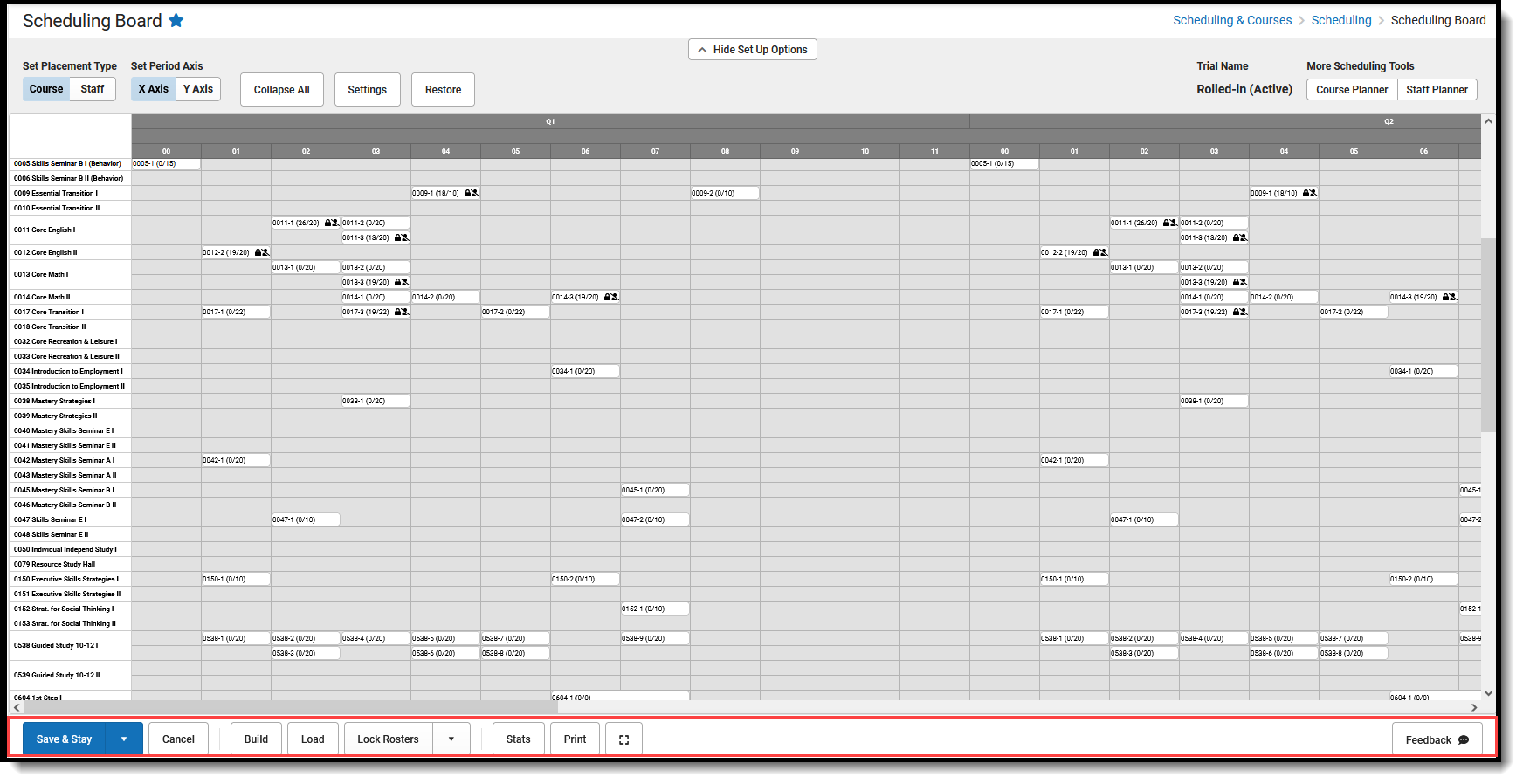 Screenshot of the available Scheduling Board actions.