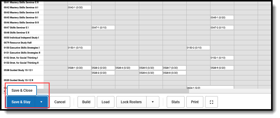 Screenshot of the available Save options for the Scheduling Board