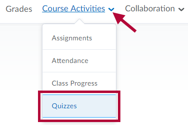 Indicates Course Activities on the Navbar and Identifies Quizzes