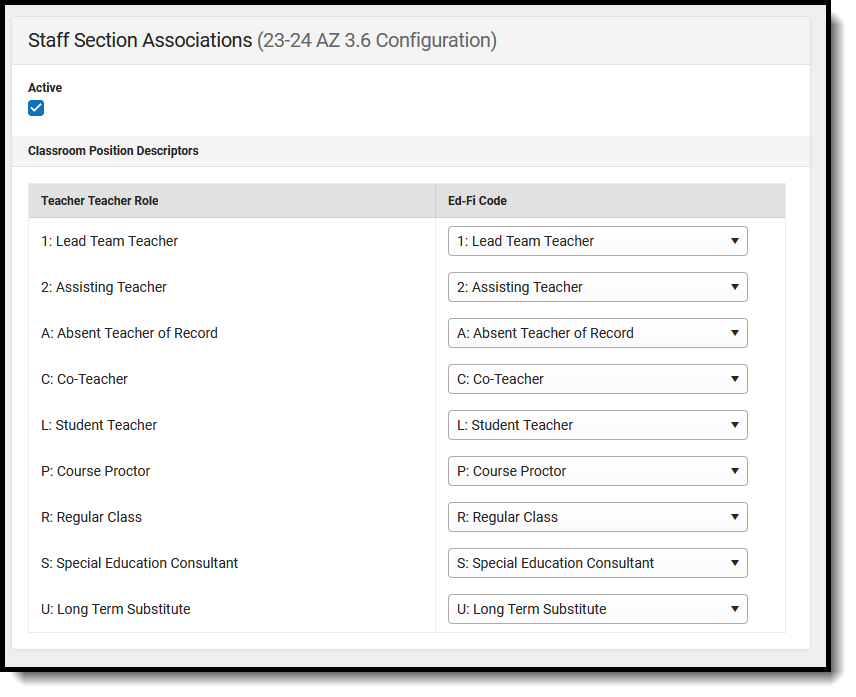 Screenshot of the Staff Section Associations resource mapped preferences. 