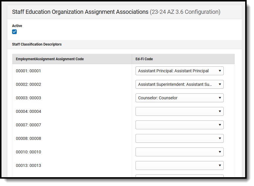 Screenshot of the Staff Education Organization Assignment Associations resource mapped preferences. 