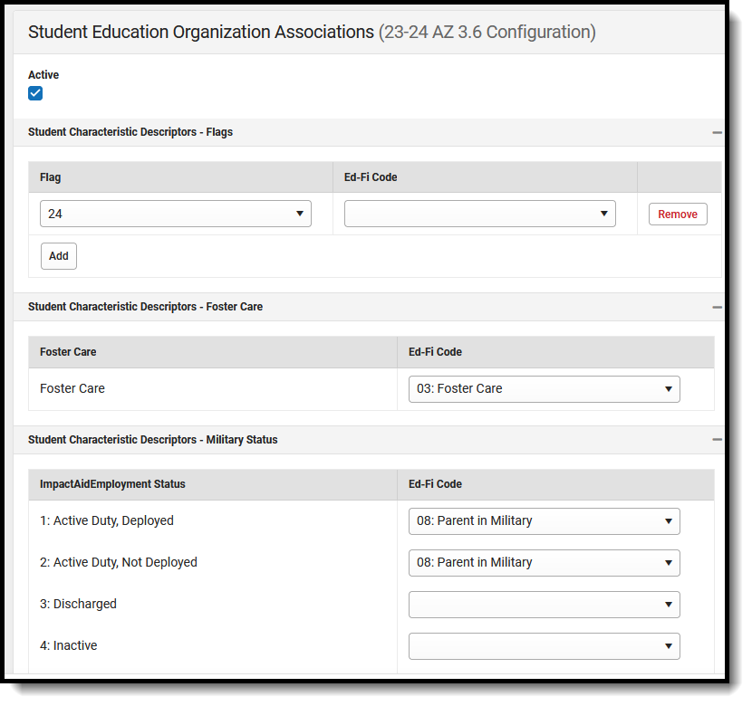 Screenshot of the Student Education Organizxation Associations resource mapped preferences. 