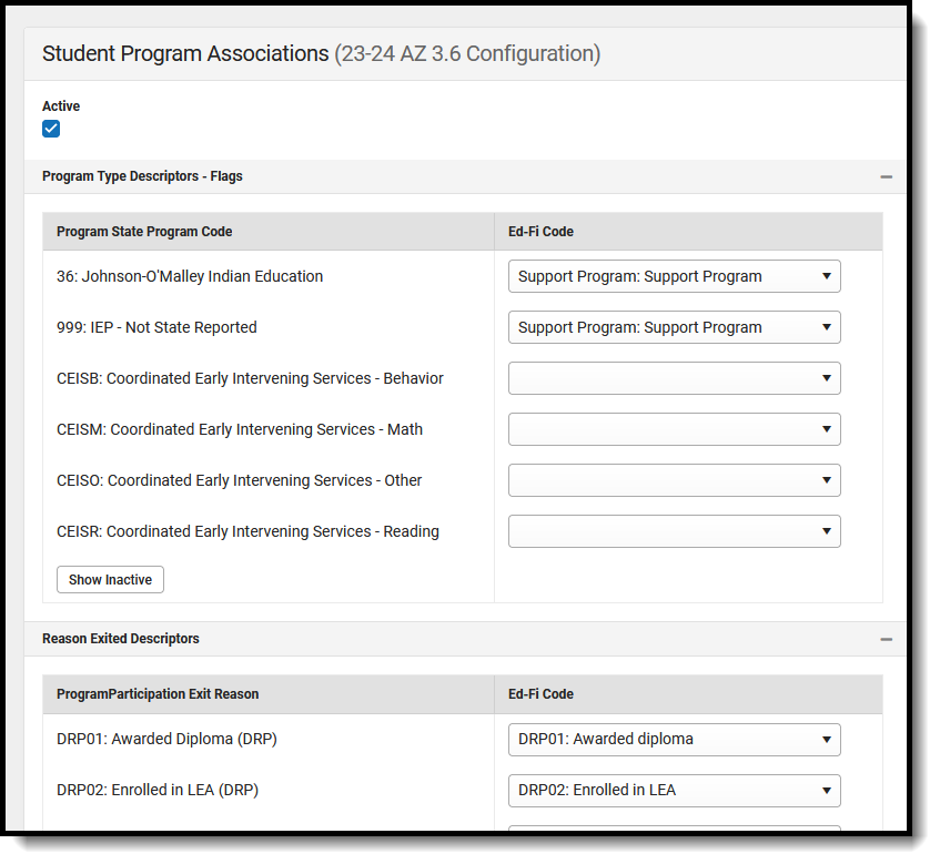 Screenshot of the Student Program Associations resource mapped preferences. 