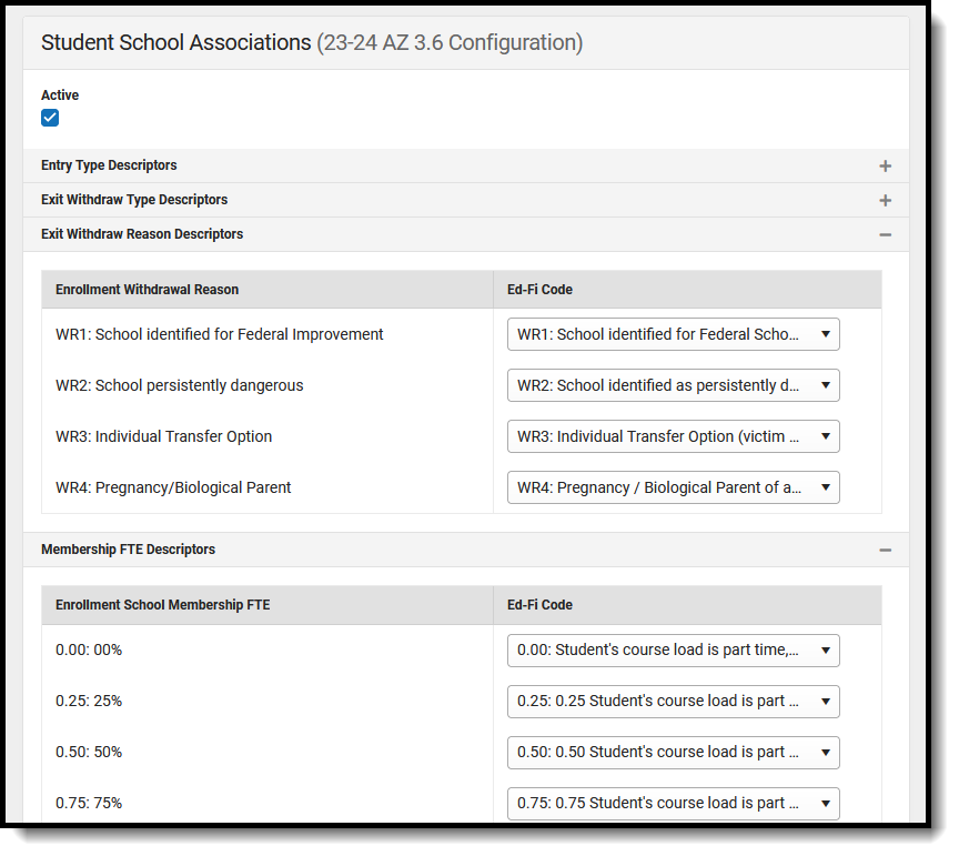 Screenshot of the Student School Associations resource mapped preferences. 