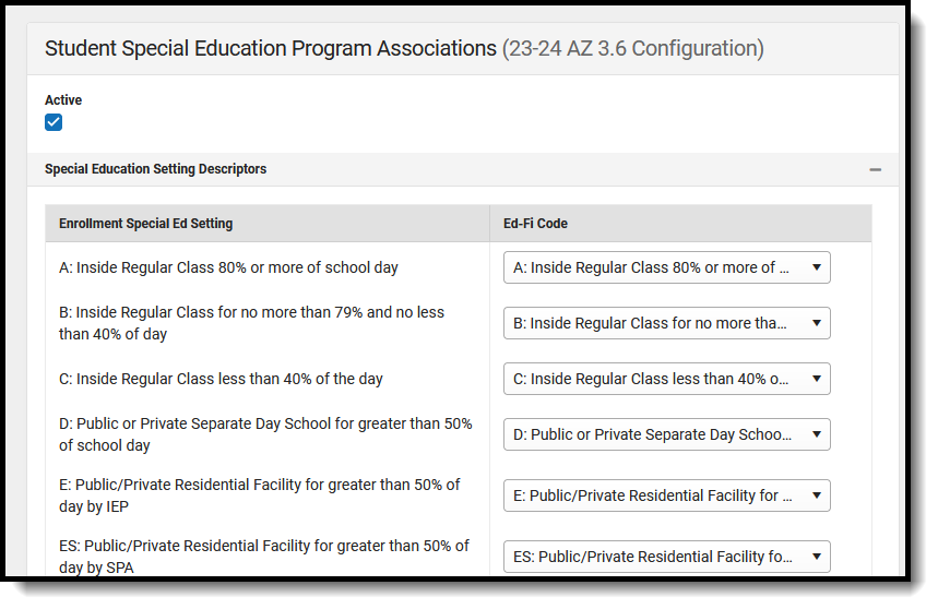Screenshot of the Student Special Education Program Associations resource mapped preferences. 