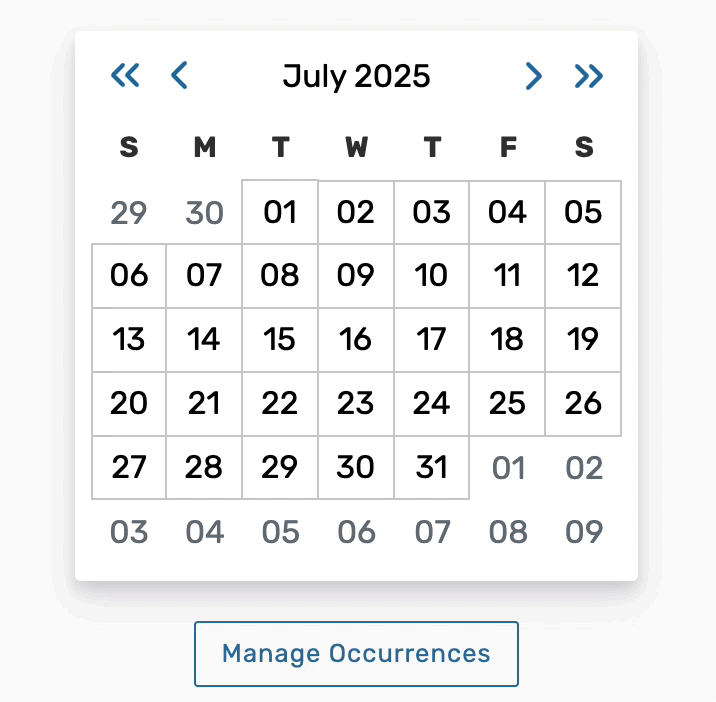 Selecting calendar dates to add and remove occurrences