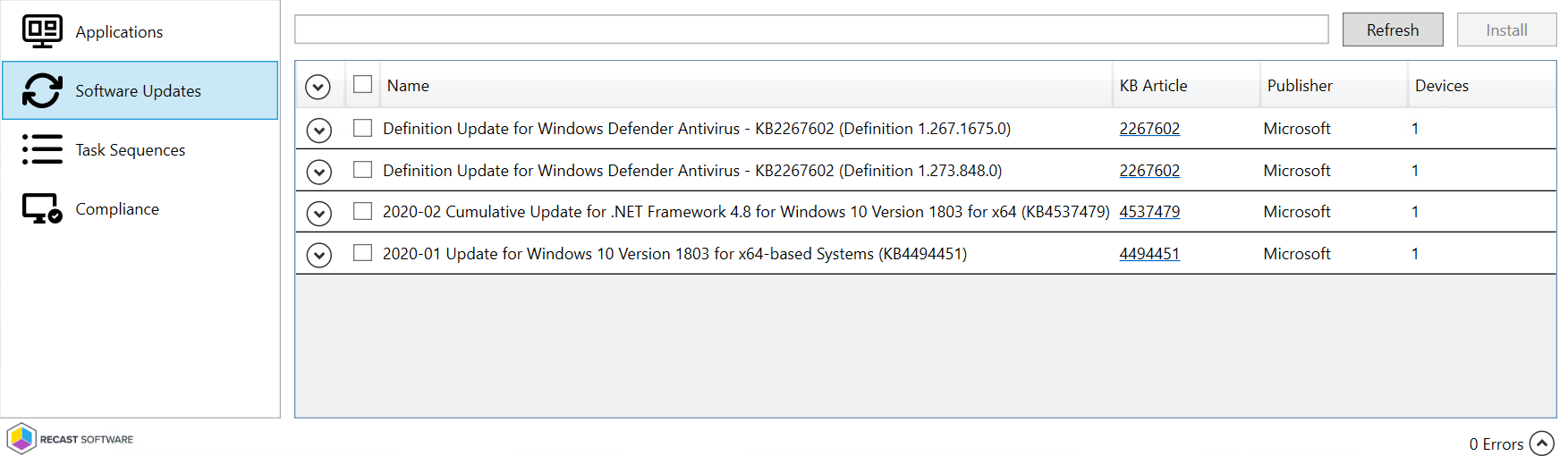 Remote Software Center - Software Updates tab screenshot