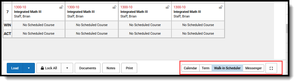 Image shows the options for accessing other scheduling tools from the Walk In Scheduler