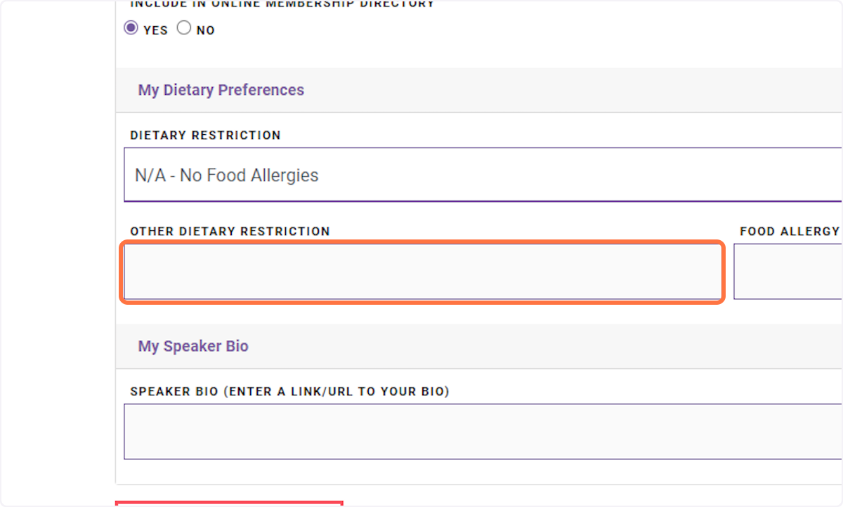 You can use the other dietary restriction field to list other restrictions