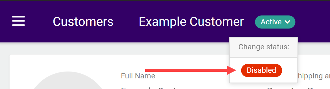 The customer status icon and Change Status button