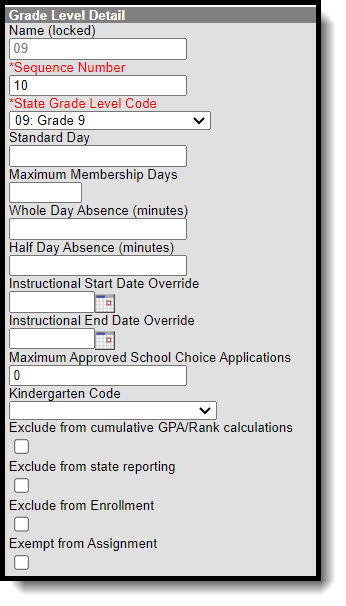 Screenshot of the Grade Levels tool. 
