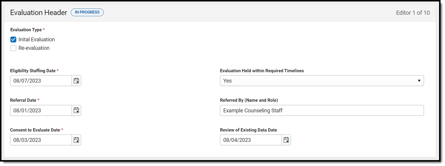 Screenshot of Evaluation Header editor.