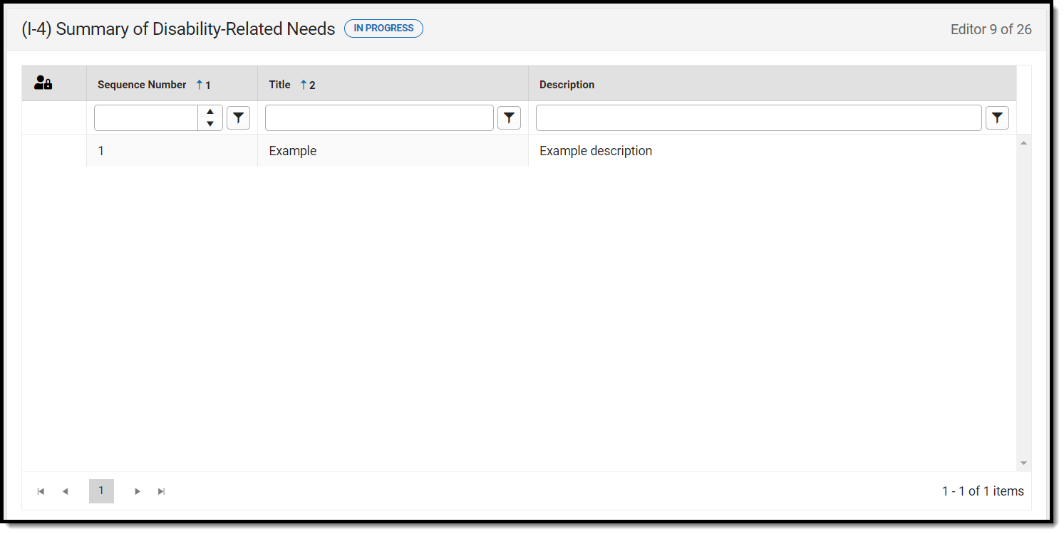 Screenshot of the Summary of Disability-Related Needs list screen.