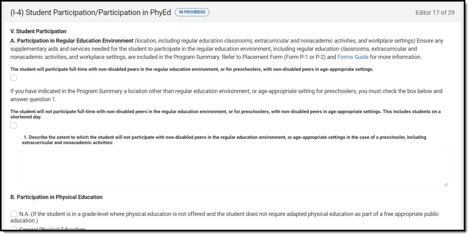 Screenshot of the student participation/participation in phy ed editor.