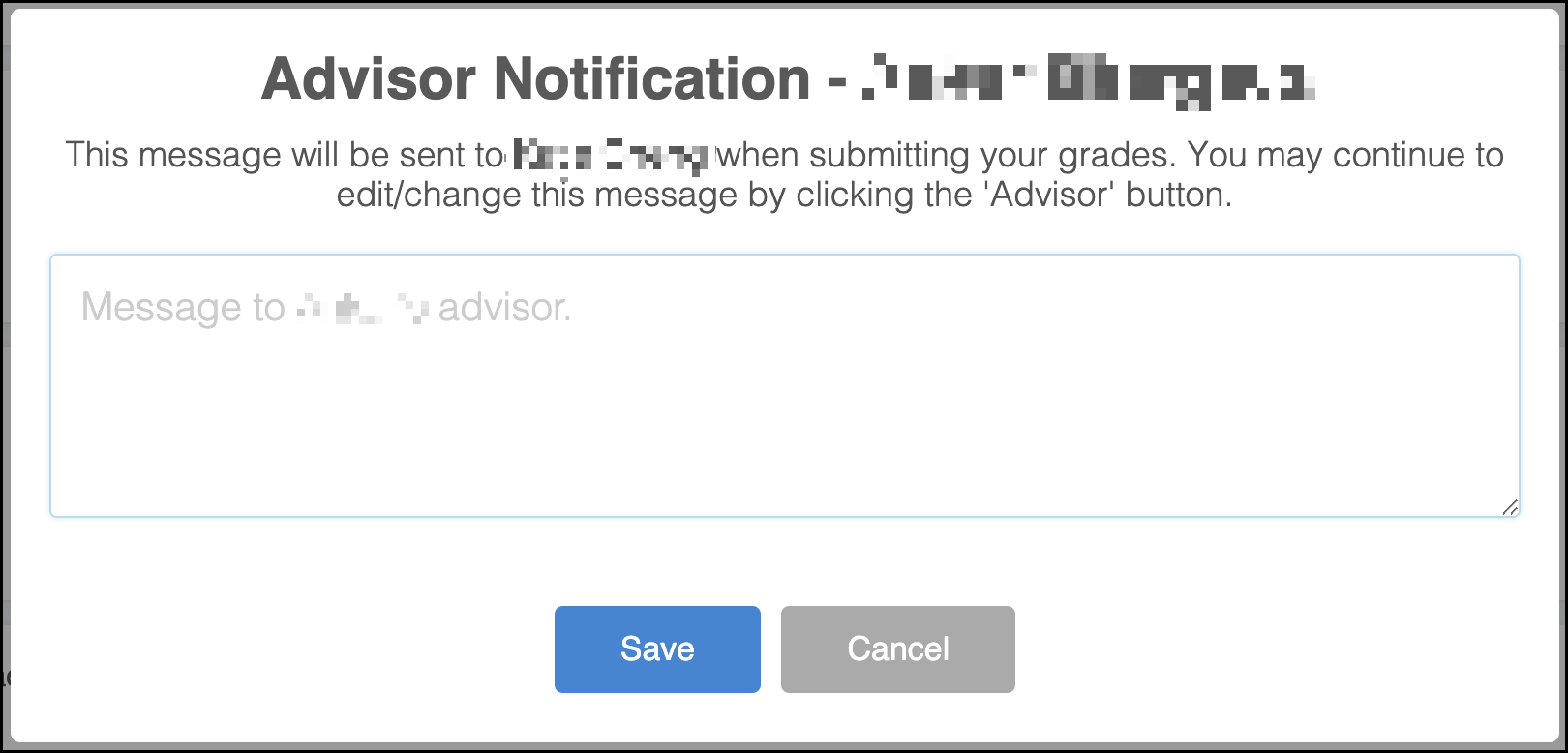 Grading - Advisor Notification Window