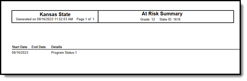 Screenshot of the At Risk Print Summary