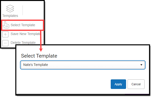 screenshot of selecting a template