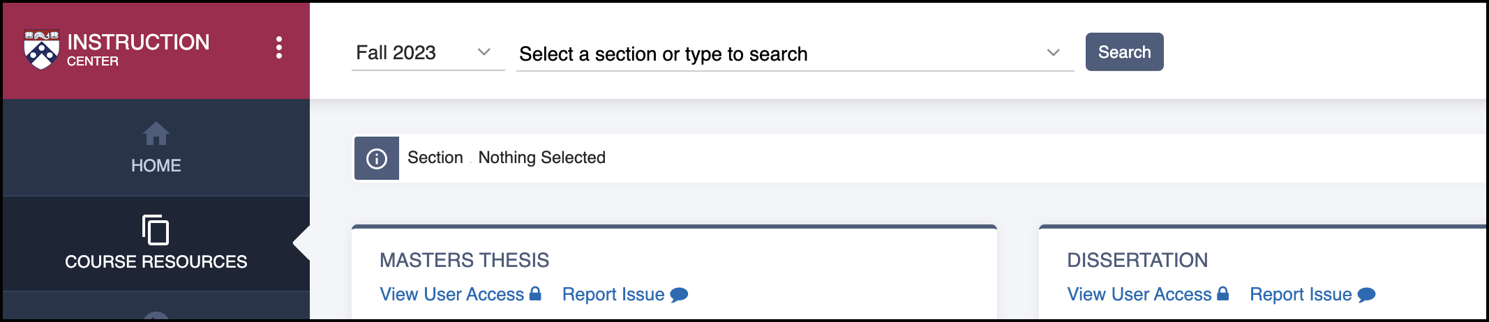 Instruction Center Section Search Bar