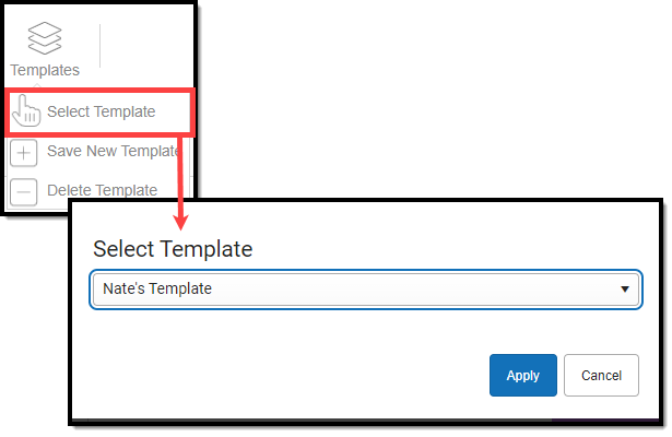 screenshot of selecting a saved template