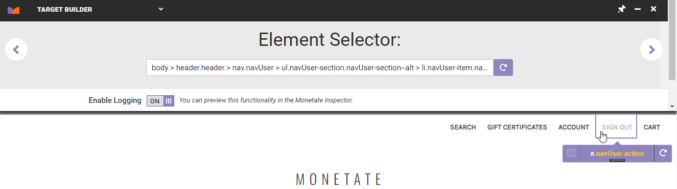 The Element Selector panel of Target Builder for an ID Collector based on the value of an HTML element