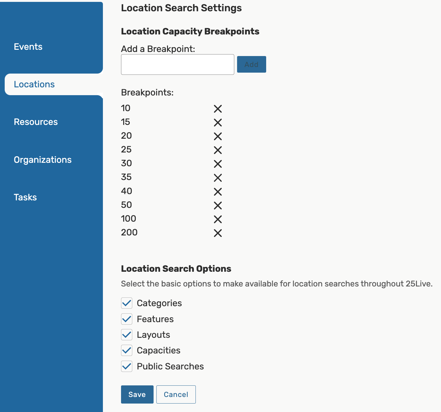 Search Settings - Locations