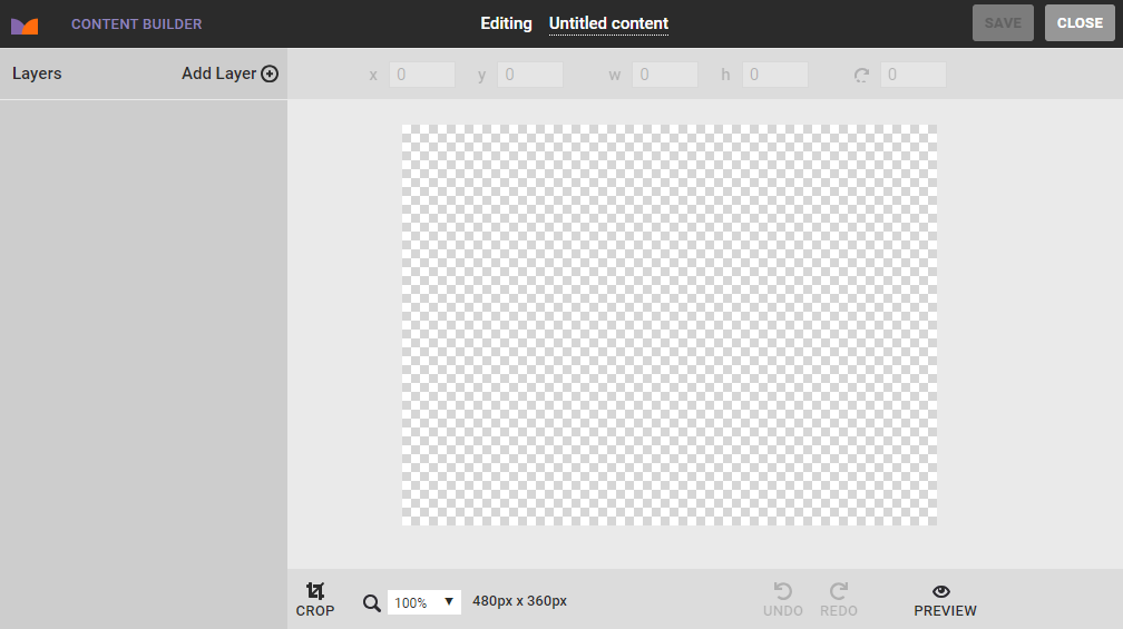 View of Content Builder with a new canvas