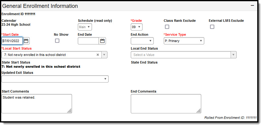 Screenshot of the enrollments tool. 
