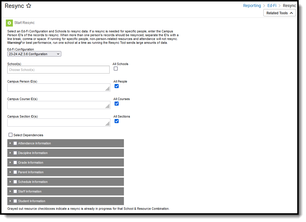 Screenshot of Ed-Fi Resync tool.