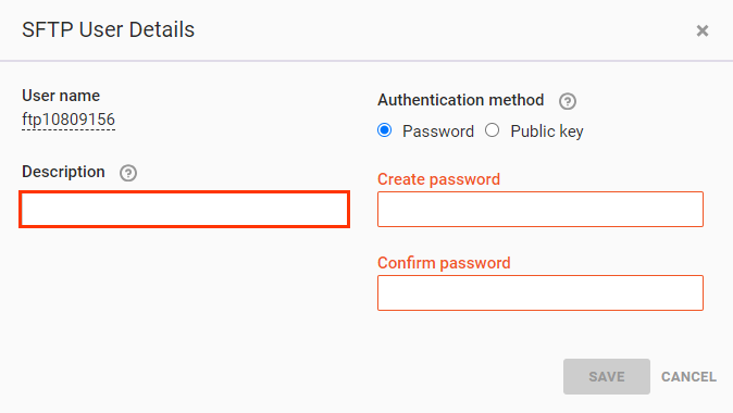 Callout of the Description field on the 'SFTP User Details' modal