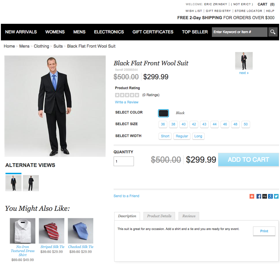 Example of a product detail page on an online retailer's site