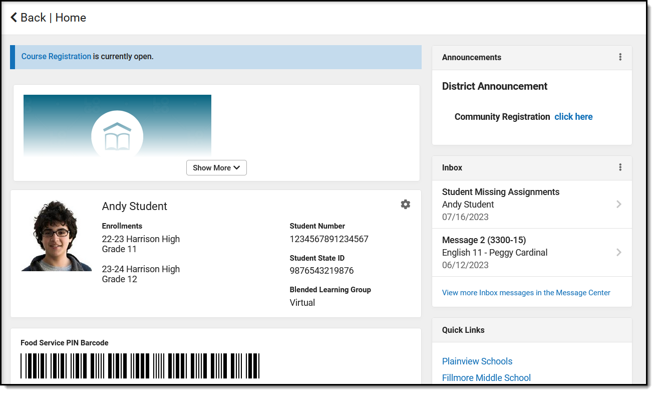 Screenshot of the student detail screen. 