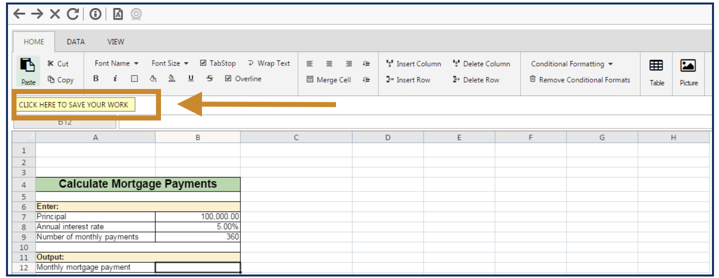 Save Button on LockDown Browser Spreadsheet Tool