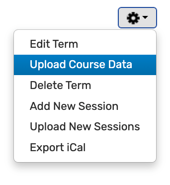 upload course data button in the settings dropdown