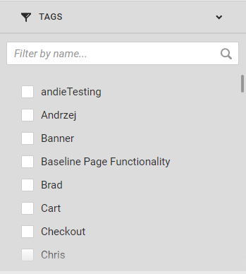 The options in the TAGS filter category