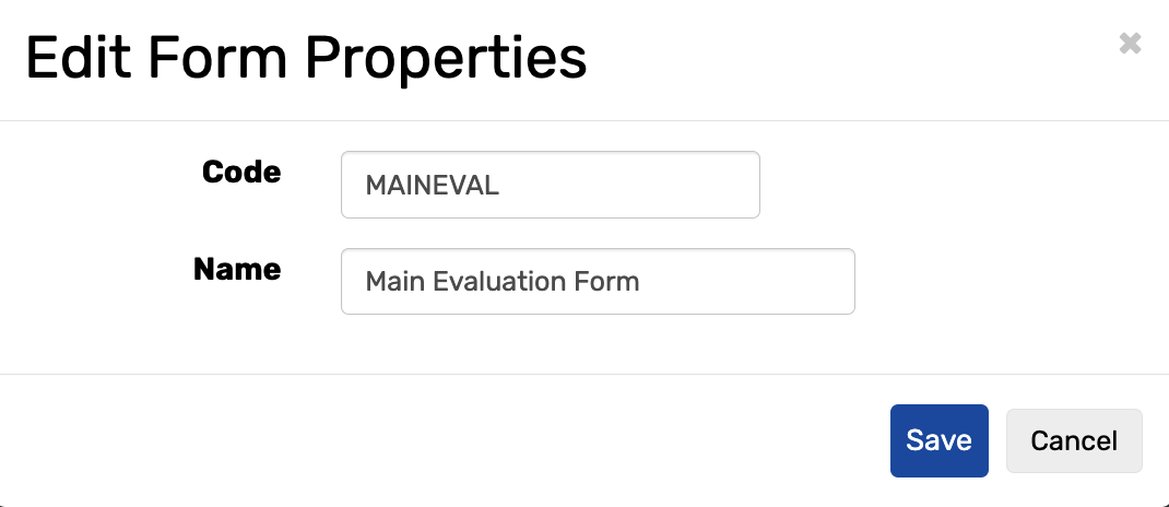 Code and name fields on the edit form properties