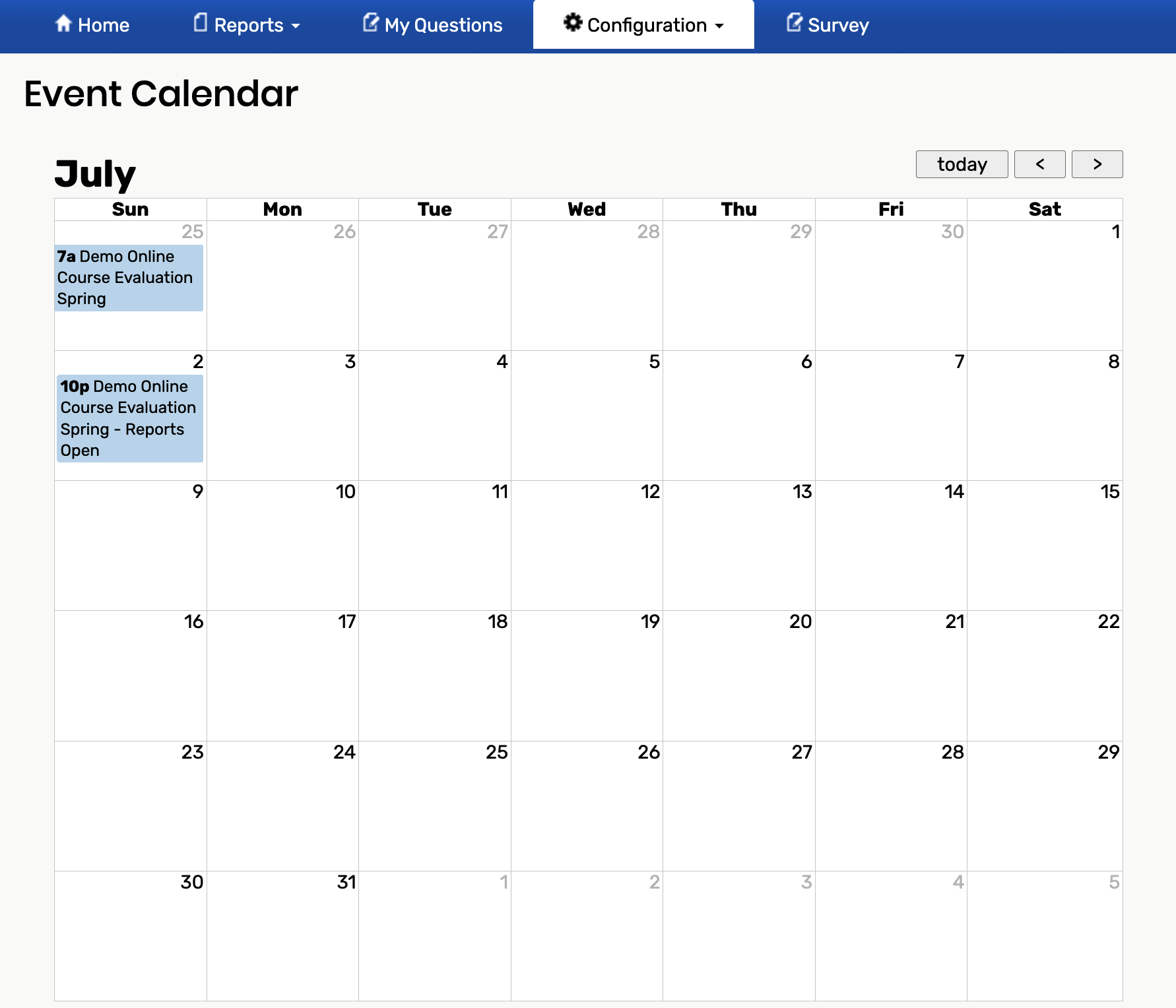 Event calendar example