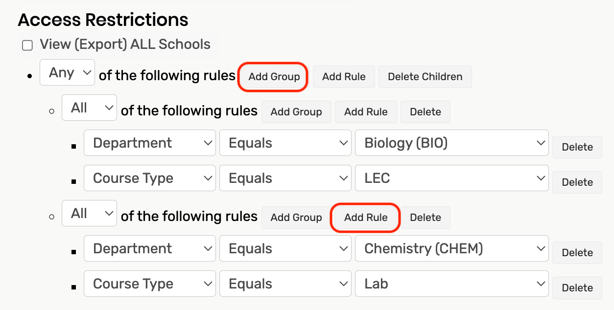 Add group button and Add rule button are both highlighted