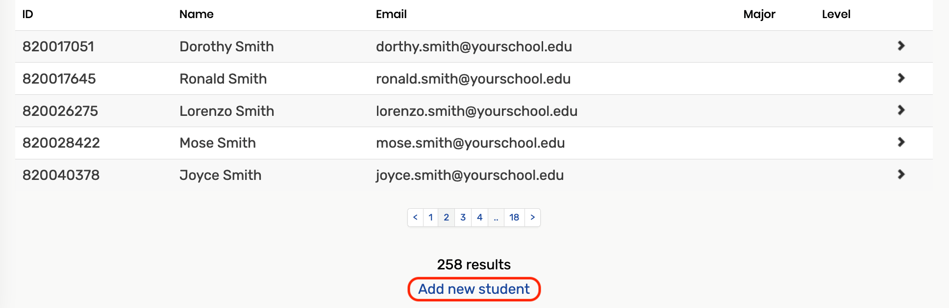 Add new student link