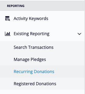Reporting > Recurring Donations
